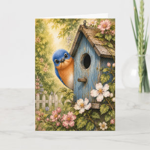 Peekaboo Blaumeisen-Vogelhaus Aquarell-Leerkarte Karte