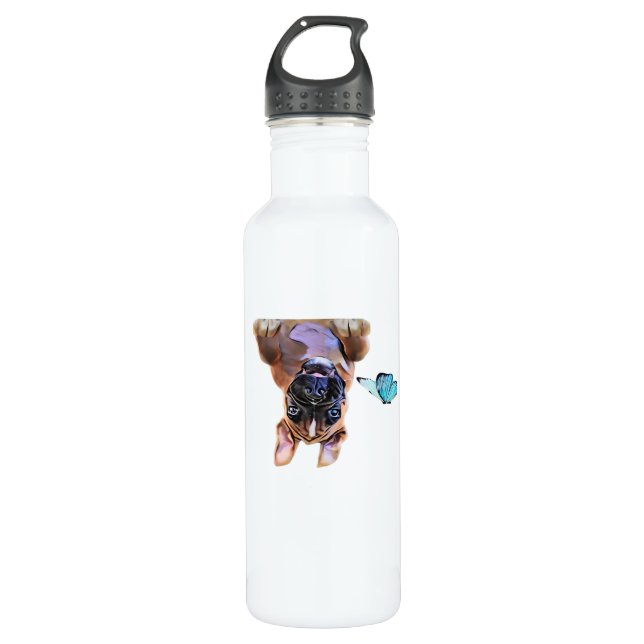 Peekaboo Boxer mit Schmetterlingen Edelstahlflasche (Vorderseite)