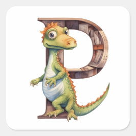 Peekaboo Dinosaurier im Brief P Quadratischer Aufkleber