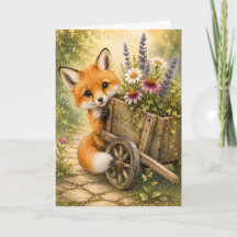 Peekaboo Fuchs Gartenwagen Aquarell Leere Grußkart