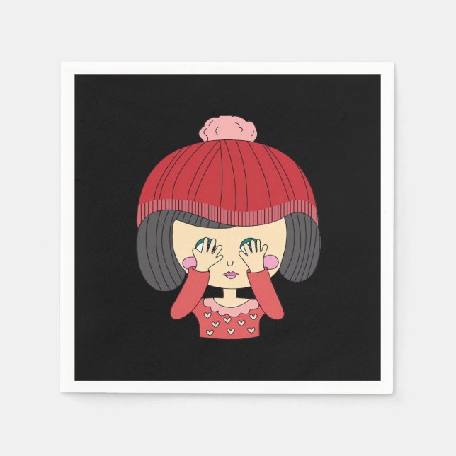 Peekaboo Girl Sloth Design Serviette (Vorderseite)