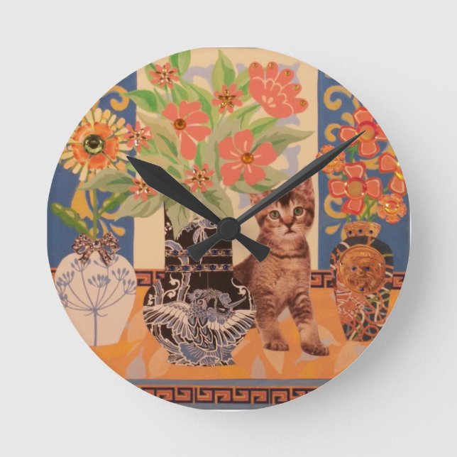 Peekaboo-Kätzchen: Niedliche Kitty-Uhr Runde Wanduhr (Vorderseite)