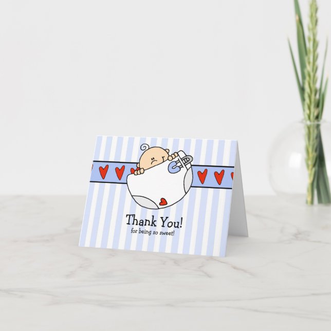 Peeking Baby Boy & Diaper Merci Carte Note (Devant)