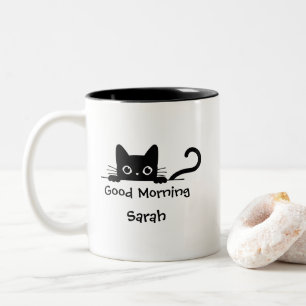 Peeking Black Cat Mug - Custom Text Coffee Cup