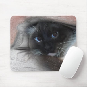 Peeking Blue Eyed Siamese Kitten Sketch Mousepad