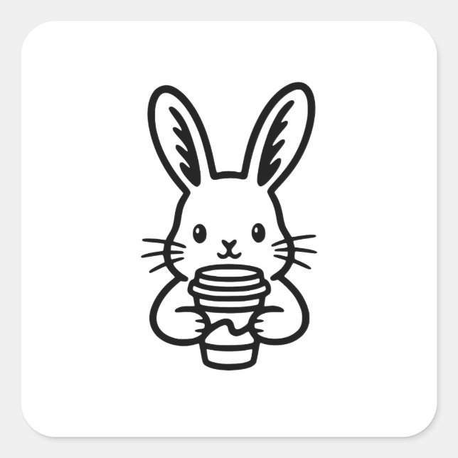 Peeking Bunny with Coffee Cup Quadratischer Aufkleber (Vorderseite)
