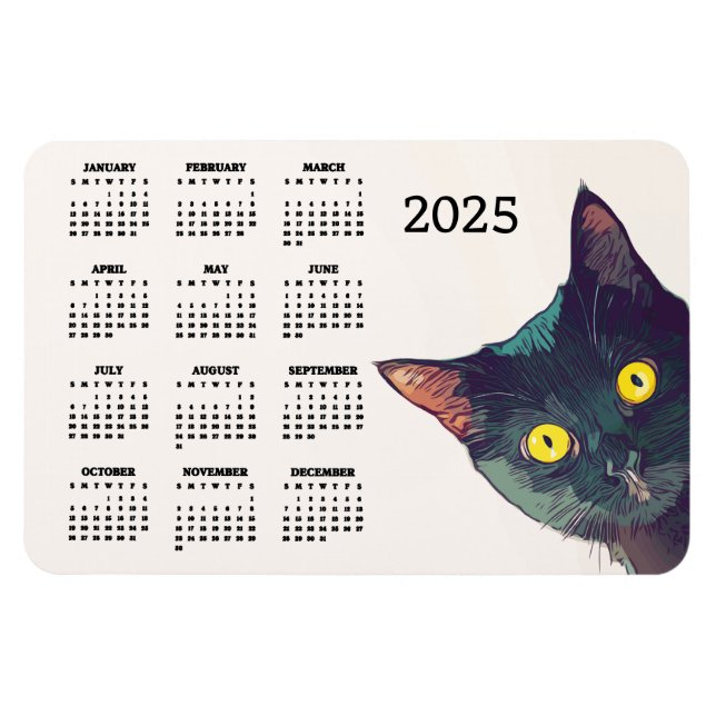 Peeking Cat Design 2025 Kalender Magnetkarte Magnet (Horizontal)