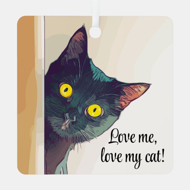 Peeking Cat Design Ornament Aus Metall (Rückseite)