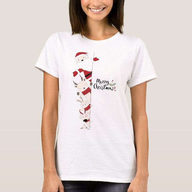 Peeking Christmas Friends T-Shirt (Vorderseite)
