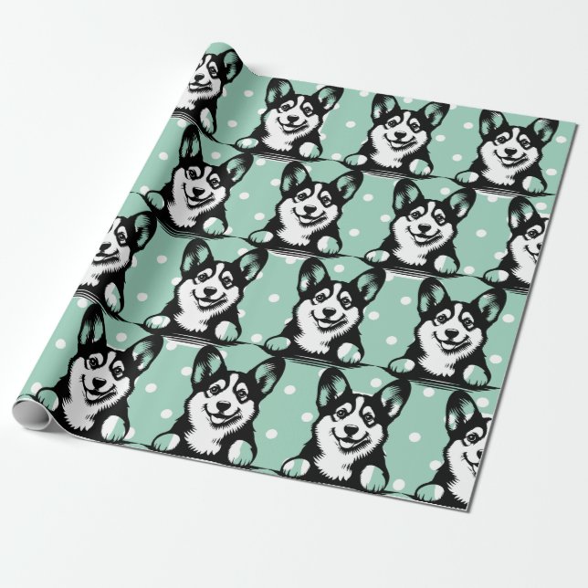 Peeking Corgi Green Personalisiertes Thema Geschenkpapier (Ungerollt)