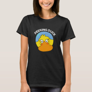 Peeking Duck Funny Animal Chinese Disc Pun Dark BG T-Shirt