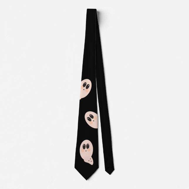 Peeking Ghost Halloween Black Krawatte (Vorderseite)