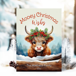 Peeking Highland Cow Mooey Weihnachtsbauernhof Feiertagskarte