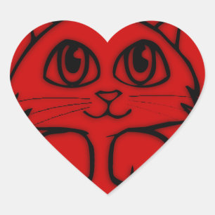 Peeking Kitten Red Heart Herz-Aufkleber