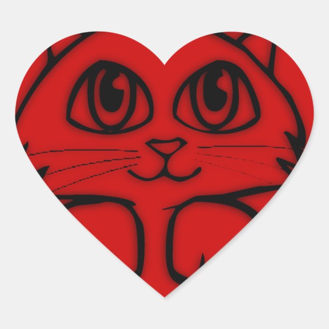 Peeking Kitten Red Heart Herz-Aufkleber (Vorderseite)
