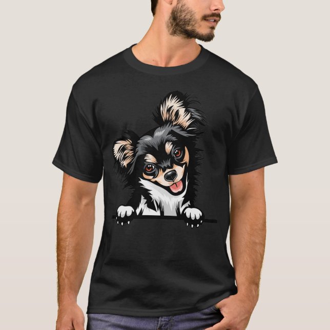 Peeking Long Haired Chihuahua Dog Pullover (Vorderseite)