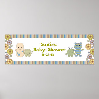 Peeking Monsters Baby Shower Banner Poster
