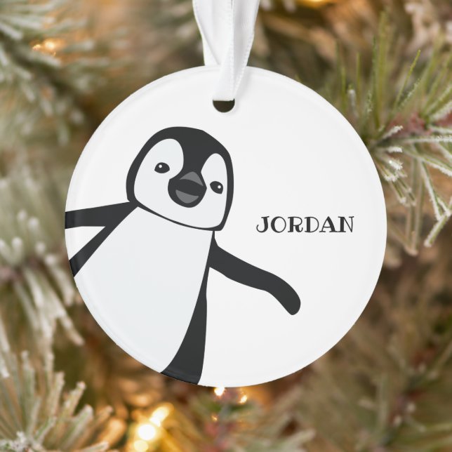 Peeking niedlichen Pinguin Schwarz-weiß Personalis Ornament (Baum)