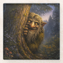Peeking Norwegian Troll, Glass Coaster