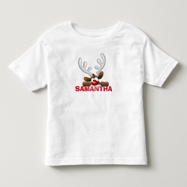 Peeking Reindeer Kleinkind Fine Jersey T - Shirt (Vorderseite)