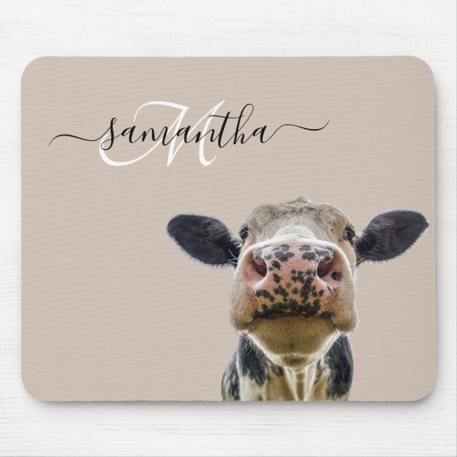 Peeking Sneaky Cow Personalisierte Monogramm Mousepad (Vorne)