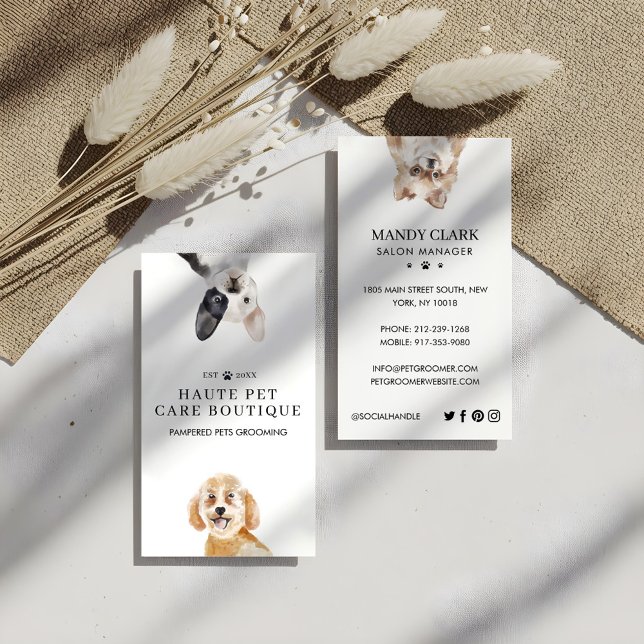 Peeking Wasserfarbe Hunde Pet Care Grooming & Salo Visitenkarte (Peeking Watercolor Dogs Pet Care Grooming & Salon Business Card)