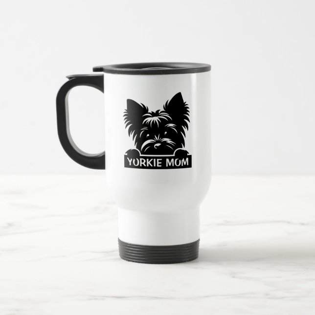 Peeking Yorkie Black Silhouette Yorkie Mama Reisebecher (Links)