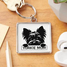 Peeking Yorkie Black Silhouette Yorkie Mama Schlüsselanhänger