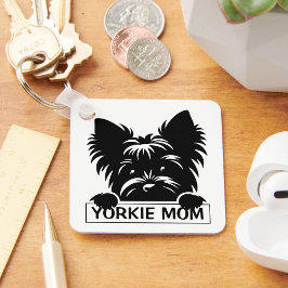 Peeking Yorkie Black Silhouette Yorkie Mama Schlüsselanhänger