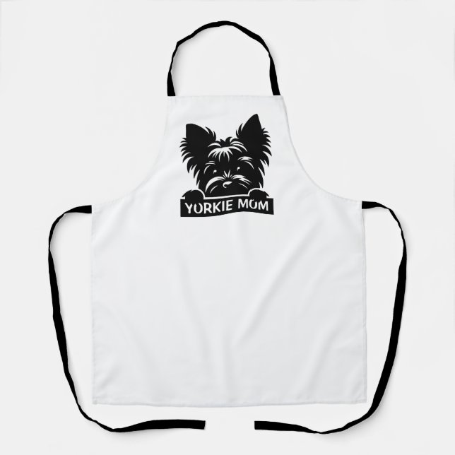 Peeking Yorkie Black Silhouette Yorkie Mama Schürze (Vorderseite)