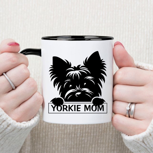 Peeking Yorkie Black Silhouette Yorkie Mama Tasse (Von Creator hochgeladen)