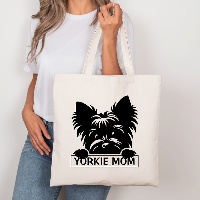 Peeking Yorkie Black Silhouette Yorkie Mama Tragetasche (Von Creator hochgeladen)