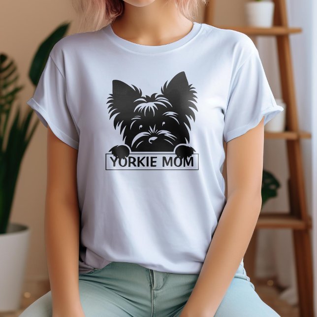 Peeking Yorkie Black Silhouette Yorkie Mama Tri-Blend Shirt (Von Creator hochgeladen)