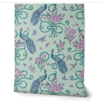 Peel and Stick Wallpaper - Elegante Pfauen Ribbons Tapete
