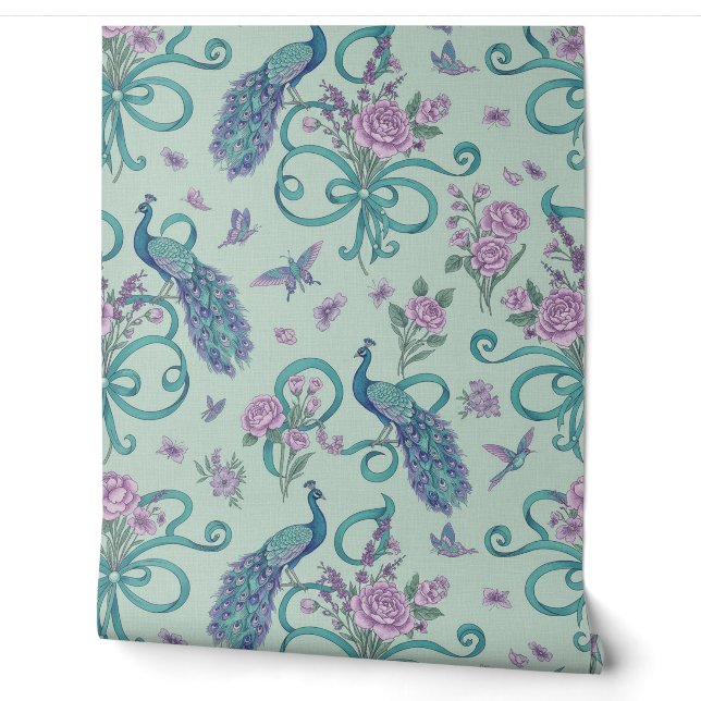 Peel and Stick Wallpaper - Elegante Pfauen Ribbons Tapete (Abrollen)