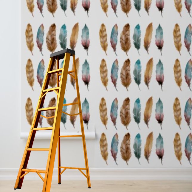 Peel et bâton papier peint bleu plumes brunes (Peel and stick wallpaper blue brown feathers wallpaper
)