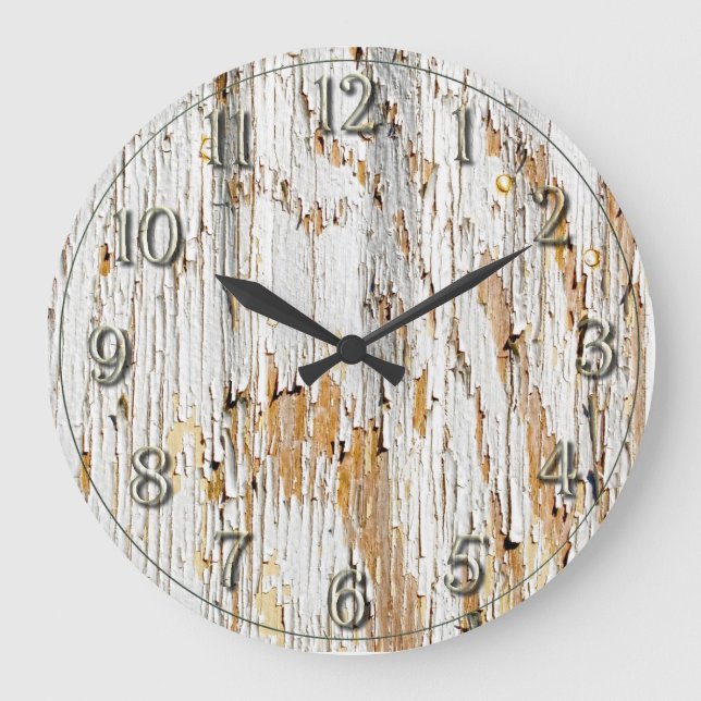 Peeling Weiße Farbe Abstrakt Große Wanduhr (Vorderseite)