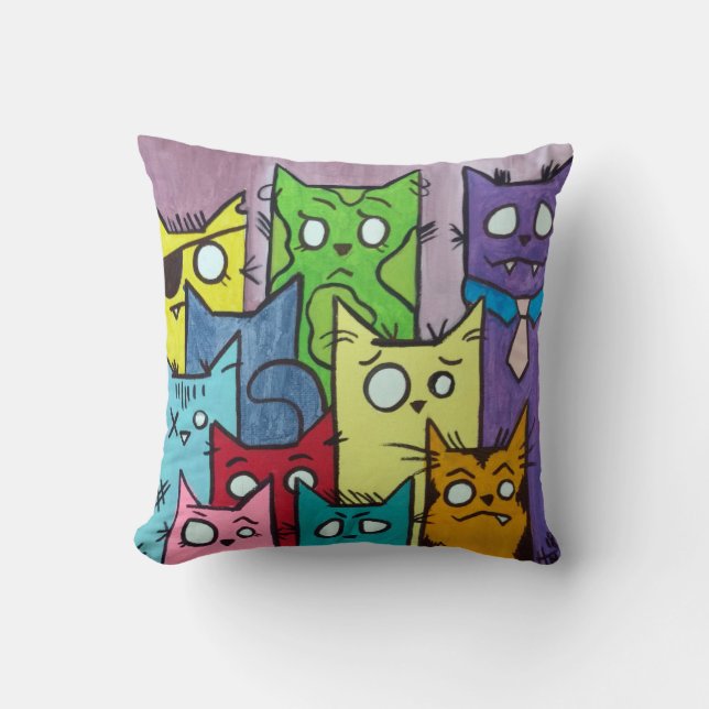 Peepers-Katzen-Familie Kissen (Vorderseite)