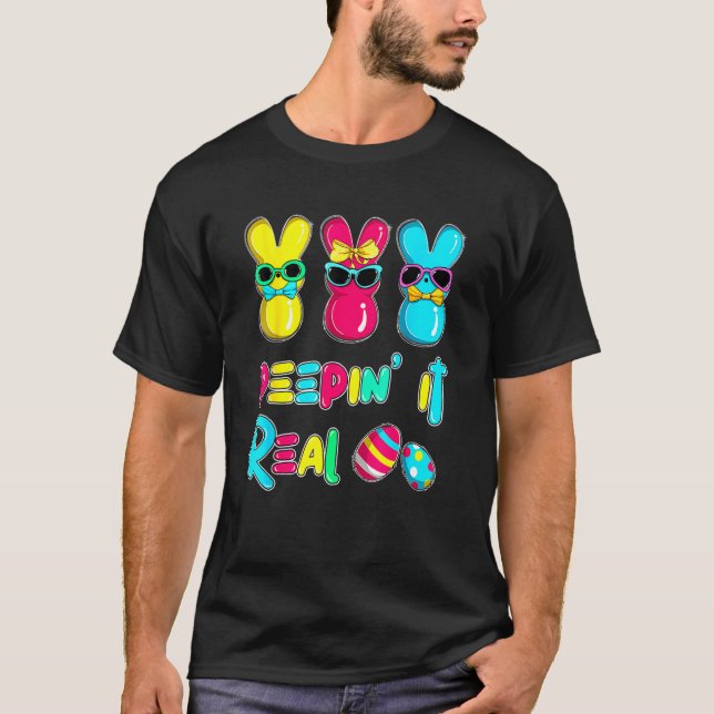 Peepin' it Real Easter Bunnies Happy Ostereier Hu T-Shirt (Vorderseite)
