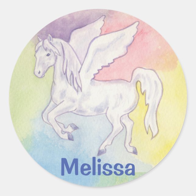 Pegasus-Aufkleber mit Kindername Runder Aufkleber (Vorderseite)