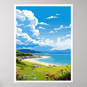 Pegasus Bay Neuseeland Reiseillustration Poster