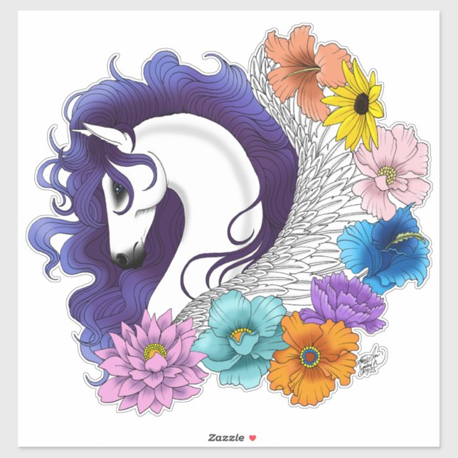 Pegasus Black Floral Aufkleber (Blatt)