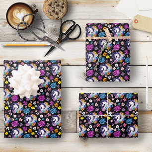 Pegasus Black Floral Geschenkpapier Set