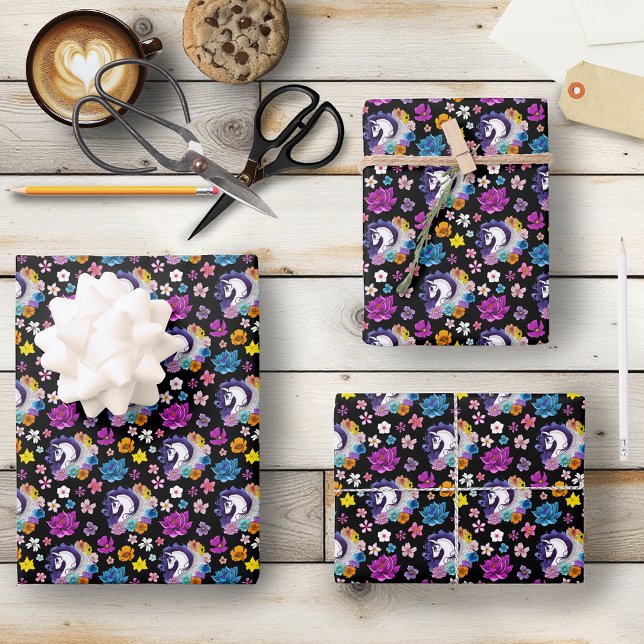 Pegasus Black Floral Geschenkpapier Set (Von Creator hochgeladen)
