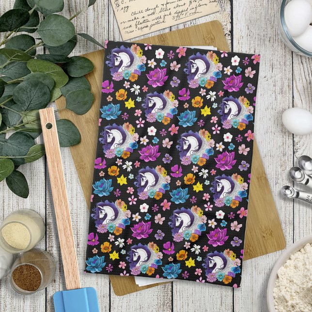 Pegasus Black Floral Geschirrtuch (Von Creator hochgeladen)