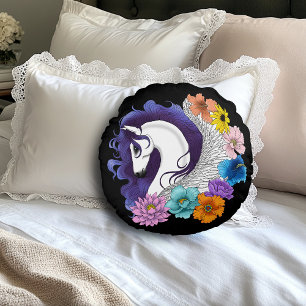 Pegasus Black Floral Rundes Kissen