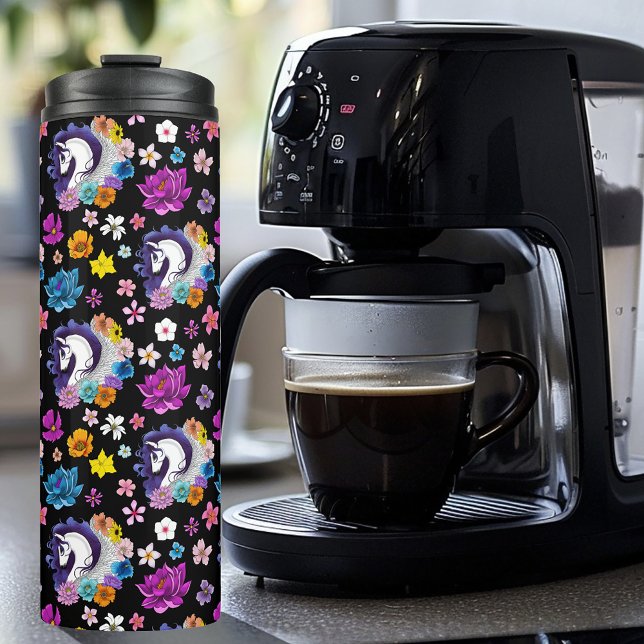 Pegasus Black Floral Thermosbecher (Von Creator hochgeladen)