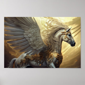 Pegasus das Flügelpferd in Golden und Grays Poster