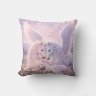 Pegasus-Familie – Sanfte Pastell-Fantasie-Leinwand Kissen
