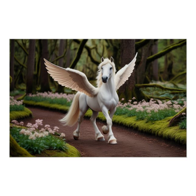 Pegasus Filly auf dem Waldweg Poster (Vorderseite)